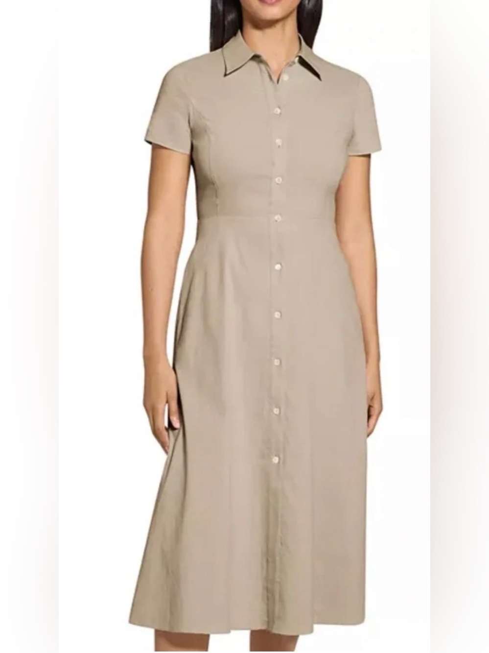 NEW Theory 💎Host Pick💎 Beige Short-Sleeve Button-Front Midi Dress